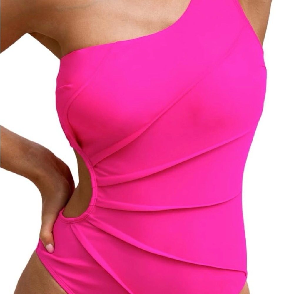 Cupshe Pink One-Shoulder Swimsuit with Ruching